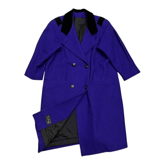 VINTAGE BALIMEL Montreal Purple WOOL Luxury Winter Long Pea Coat Womens 8 - Picture 1 of 6